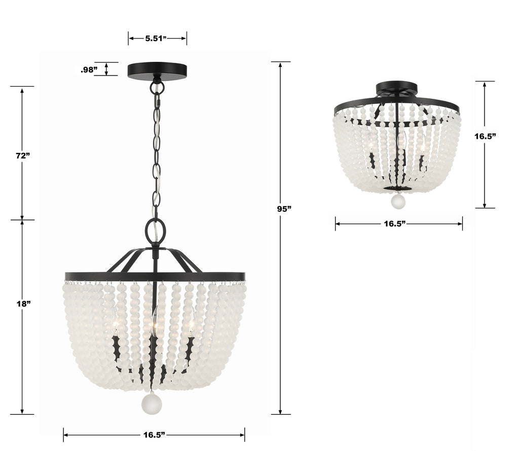 Crystorama Crystorama Rylee 4 Light Matte Black Frosted Beads Mini Chandelier