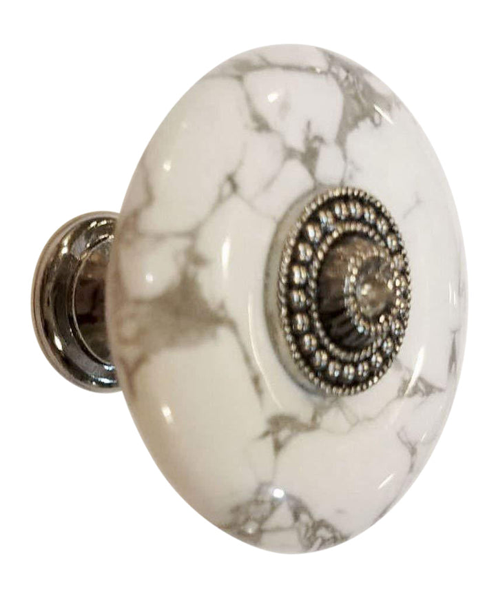 COPPER MOUNTAIN HARDWARE White Howlite Cabinet and Furniture Knob in Polished Chrome