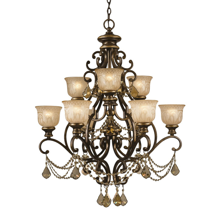 Crystorama Crystorama Norwalk 9 Light Golden Teak Hand Cut Crystal Bronze Umber Chandelier