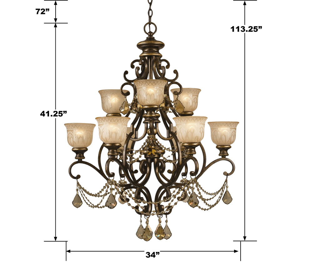 Crystorama Crystorama Norwalk 9 Light Golden Teak Hand Cut Crystal Bronze Umber Chandelier