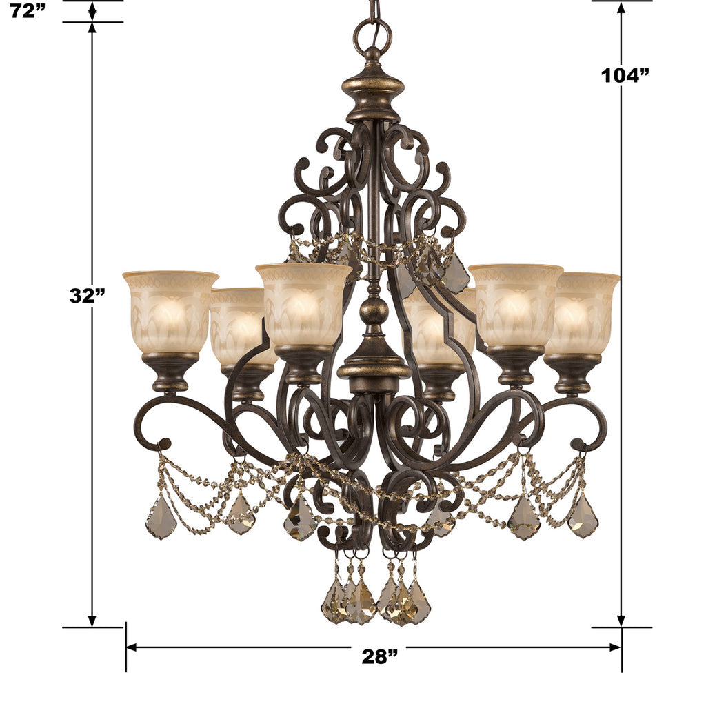 Crystorama Crystorama Norwalk 6 Light Golden Teak Swarovski Strass Crystal Bronze Umber Chandelier