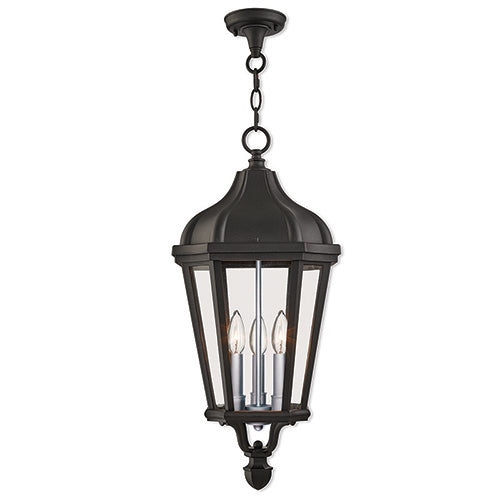 3 Light Textured Black Outdoor Pendant Lantern Livex