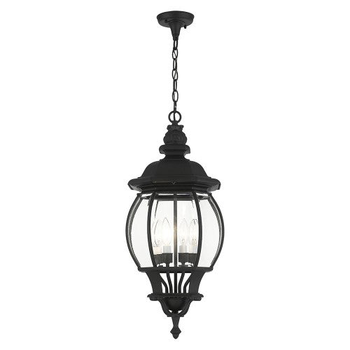 4 Light Textured Black Outdoor Pendant Lantern Livex