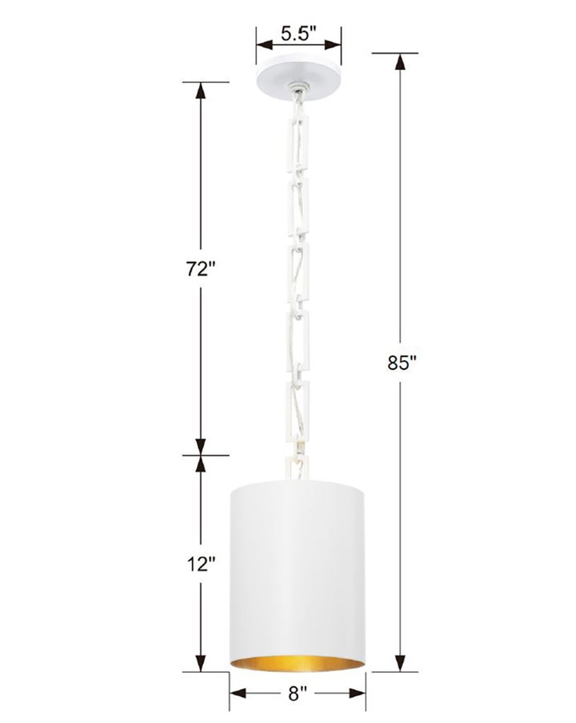 Crystorama Crystorama Brian Patrick Flynn Alston 1 Light Matte White + Antique Gold Mini Pendant