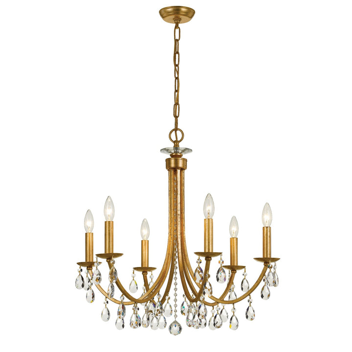 Crystorama Crystorama Bridgehampton 6 Light Swarovski Strass Crystal Antique Gold Chandelier