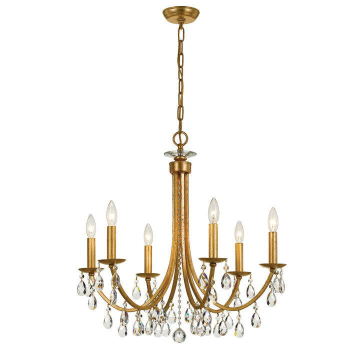 Crystorama Crystorama Bridgehampton 6 Light Swarovski Strass Crystal Antique Gold Chandelier