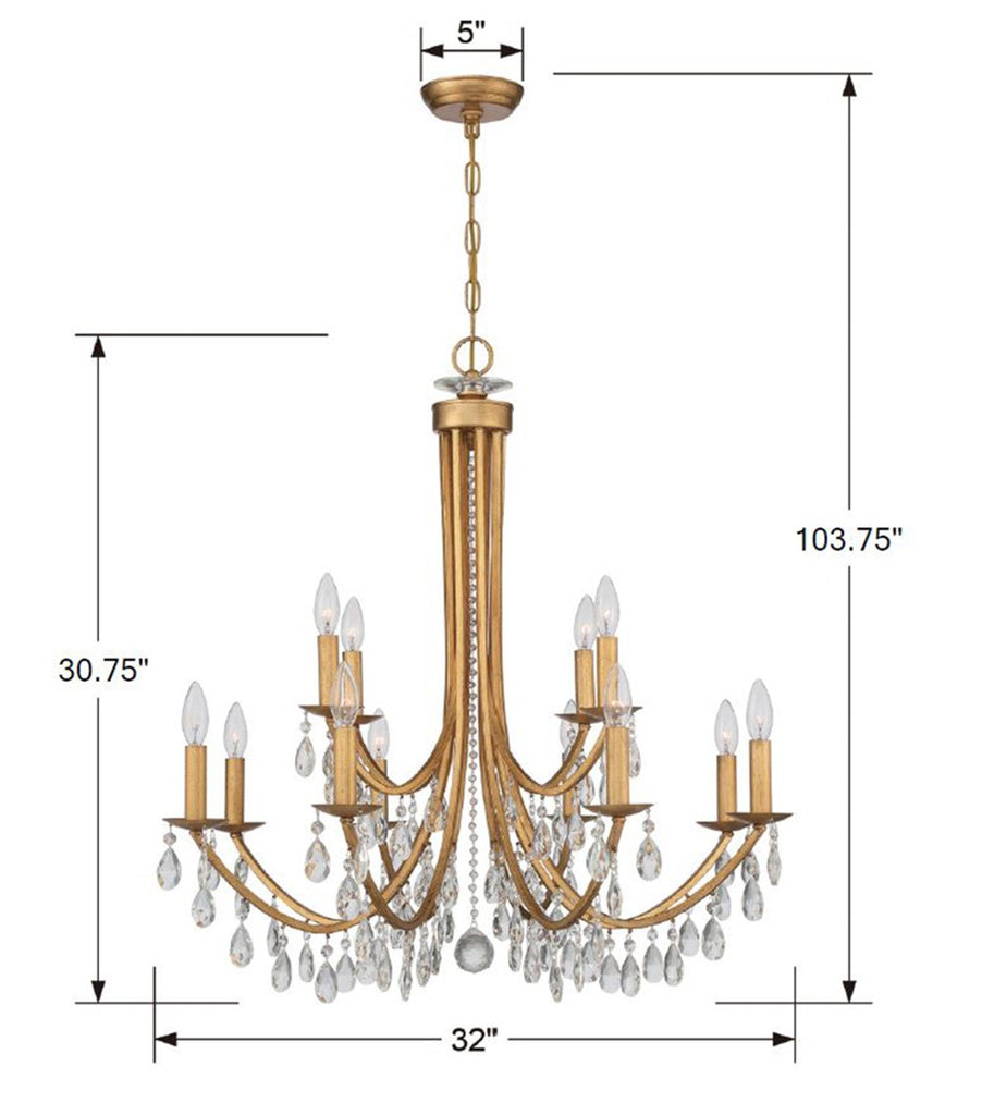 Crystorama Crystorama Bridgehampton 12 Light Swarovski Strass Crystal Antique Gold Chandelier