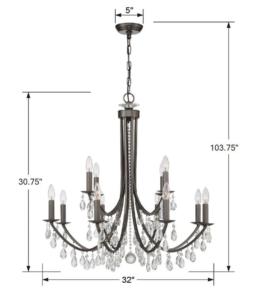Crystorama Crystorama Bridgehampton 12 Light Hand Cut Crystal Vibrant Bronze Chandelier