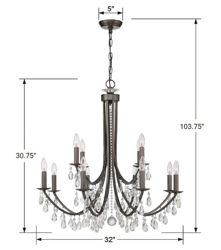 Crystorama Crystorama Bridgehampton 12 Light Spectra Crystal Vibrant Bronze Chandelier