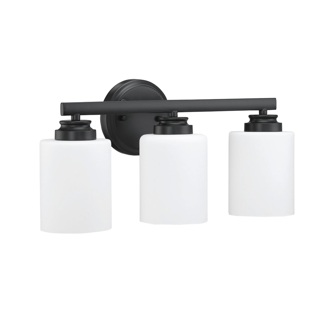 Bolden 3 Light Vanity in Flat Black (White Glass) CRAFTMADE