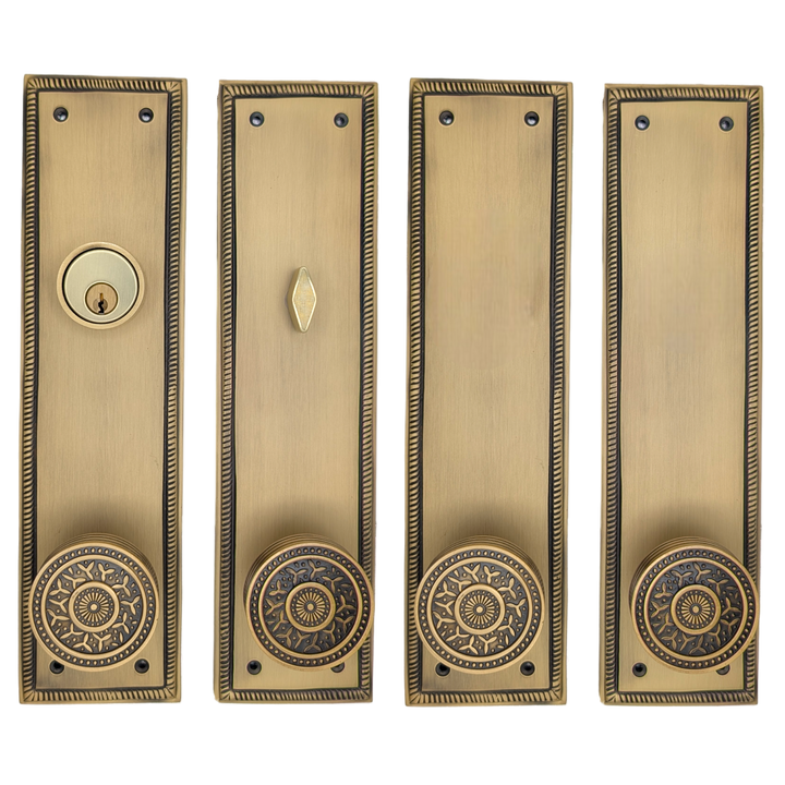 Georgian Roped Rectangular Double Door Deadbolt Entryway Set (Several Finishes Available)