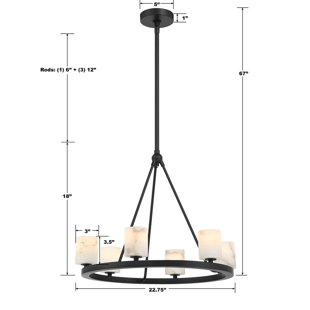 Crystorama Crystorama Aragon 6 Light Matte Black Chandelier
