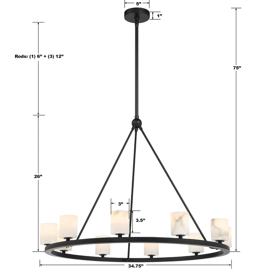 Aragon 10 Light Matte Black Chandelier Crystorama