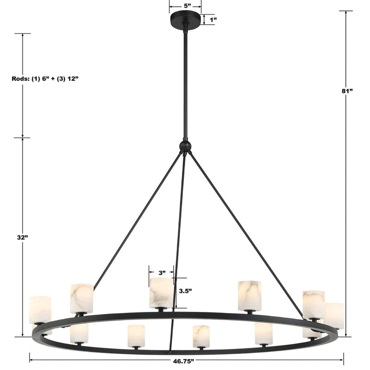 Crystorama Crystorama Aragon 12 Light Matte Black Chandelier