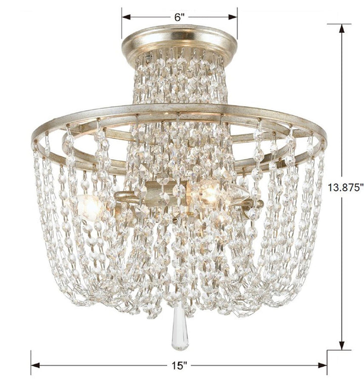 Arcadia 3 Light Antique Silver Semi Flush Mount Crystorama