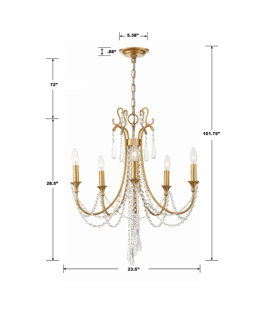 Crystorama Crystorama Arcadia 5 Light Antique Gold Chandelier