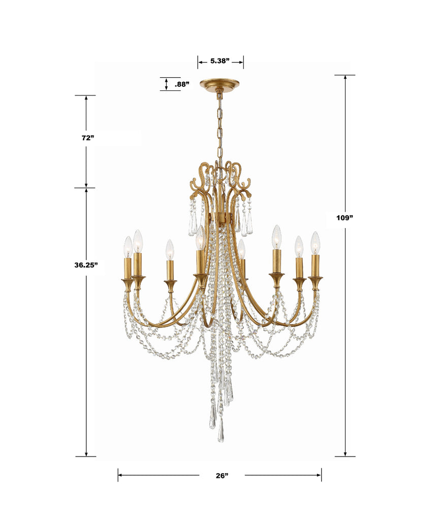 Crystorama Crystorama Arcadia 8 Light Antique Gold Chandelier