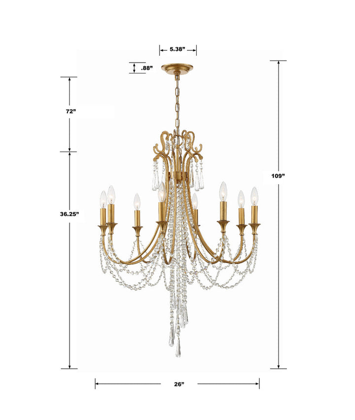 Crystorama Crystorama Arcadia 8 Light Antique Gold Chandelier