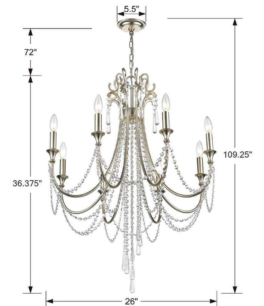 Crystorama Crystorama Arcadia 8 Light Antique Silver Chandelier