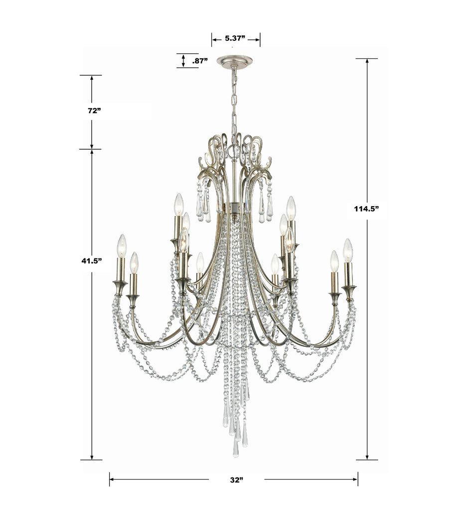 Crystorama Crystorama Arcadia 12 Light Antique Silver Chandelier