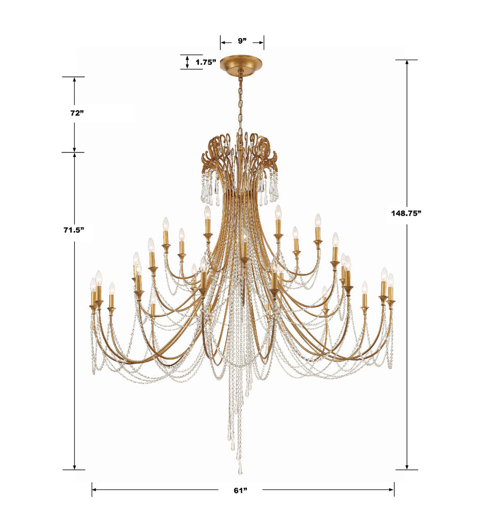 Crystorama Crystorama Arcadia 28 Light Antique Gold Chandelier