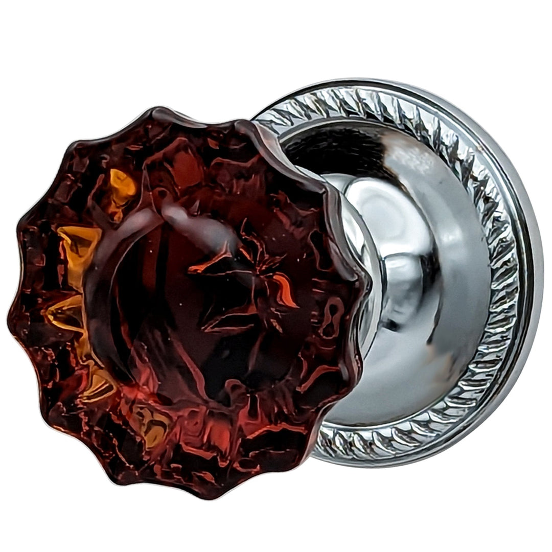 Georgian Roped Rosettes with Fluted Amber Glass Door Knobs (Several Finishes Available) COPPER MOUNTAIN HARDWARE
