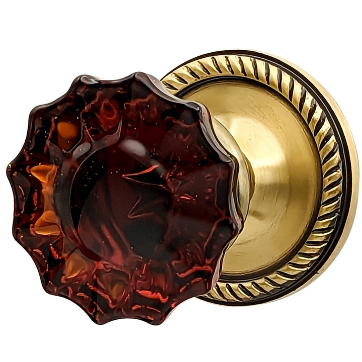 Georgian Roped Rosettes with Fluted Amber Glass Door Knobs (Several Finishes Available) COPPER MOUNTAIN HARDWARE