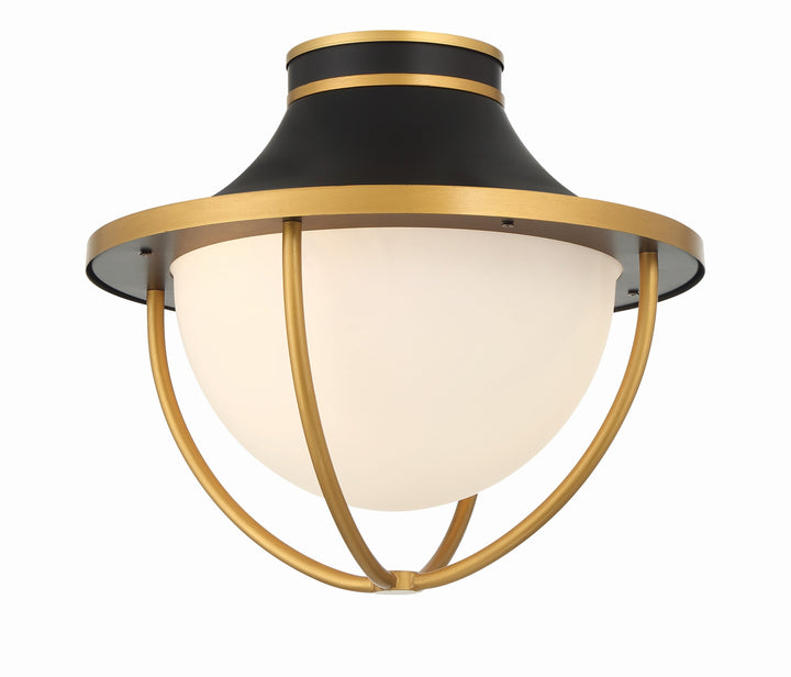 Atlas 2 Light Matte Black + Textured Gold Outdoor Semi Flush Mount Crystorama