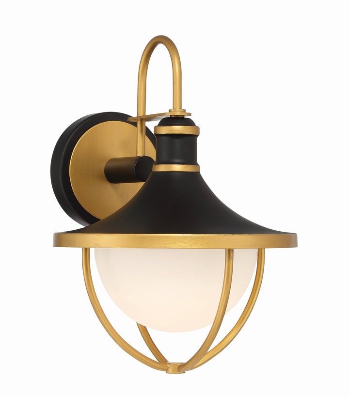 Atlas 1 Light Matte Black + Textured Gold Outdoor Sconce Crystorama