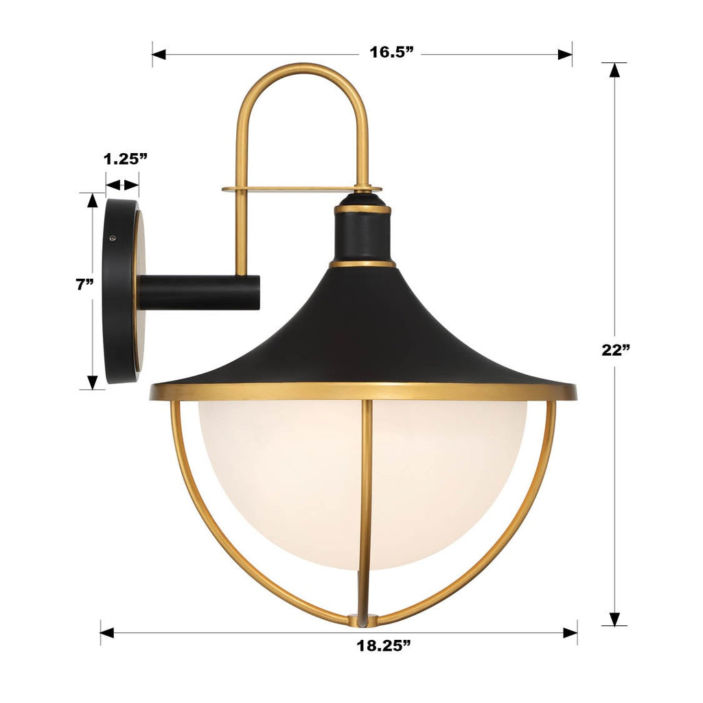 Atlas 3 Light Matte Black + Textured Gold Outdoor Sconce Crystorama