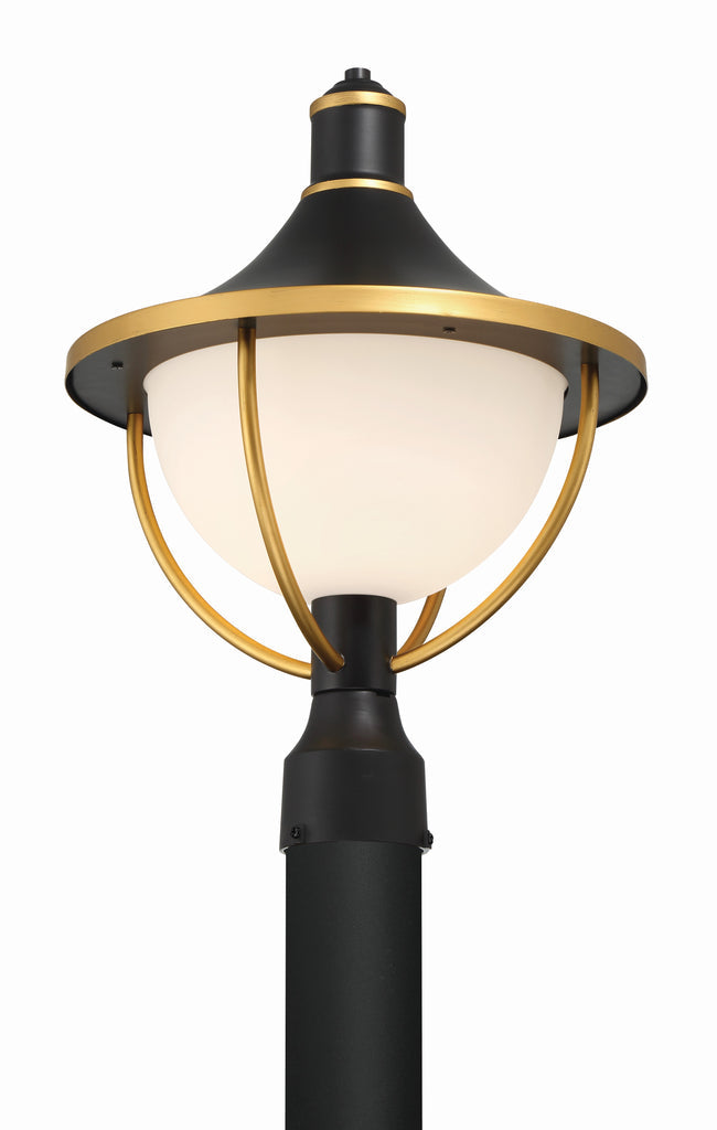 Atlas 1 Light Matte Black + Textured Gold Outdoor Post Crystorama