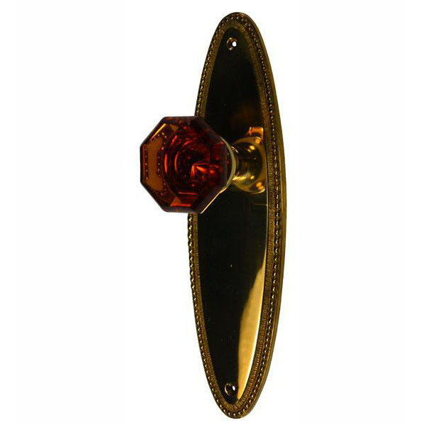 Oval Beaded Backplate Door Set with Octagon Amber Glass Door Knobs (Several Finishes Available) COPPER MOUNTAIN HARDWARE