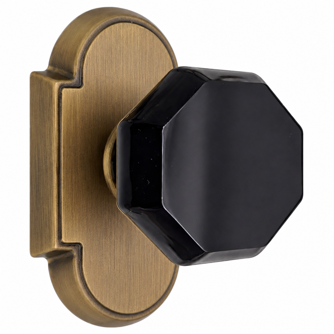 Magnifique® Arched Door Set with Black Glass Octagon Knobs (Several Finishes Available)