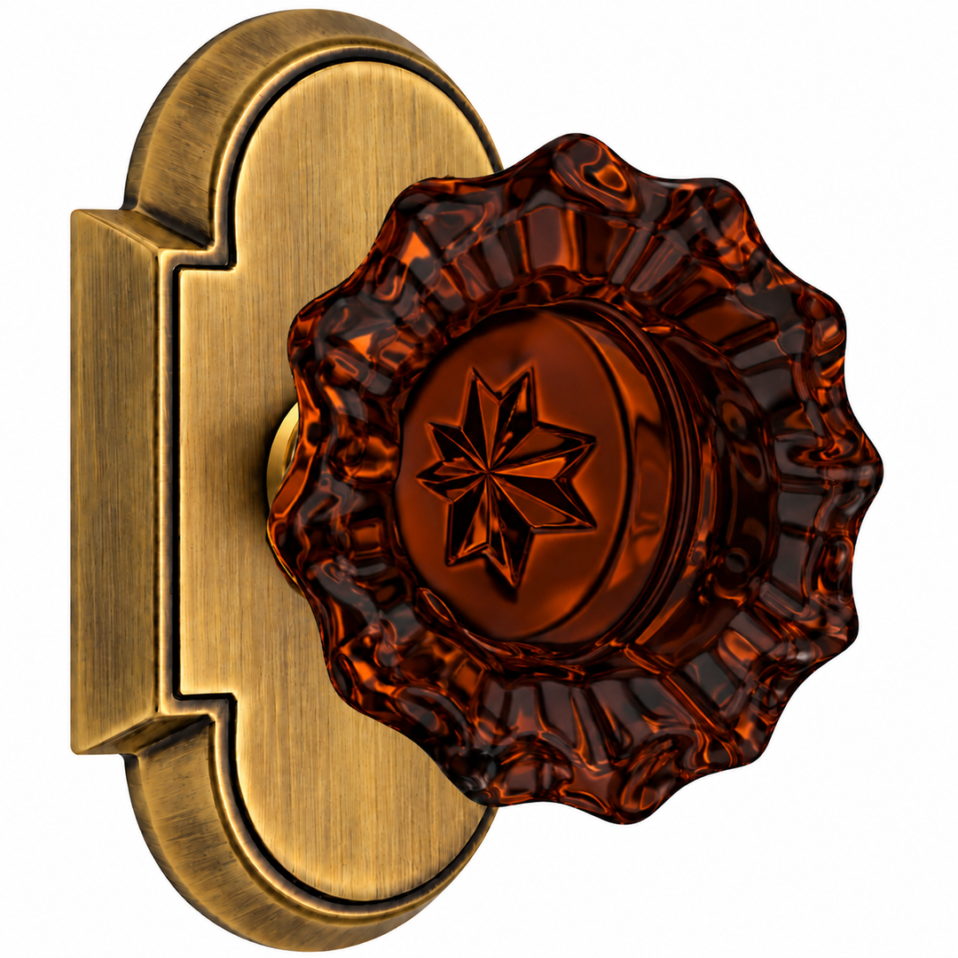 Magnifique® Arched Door Set with Amber Glass Fluted Knobs (Several Finishes Available)