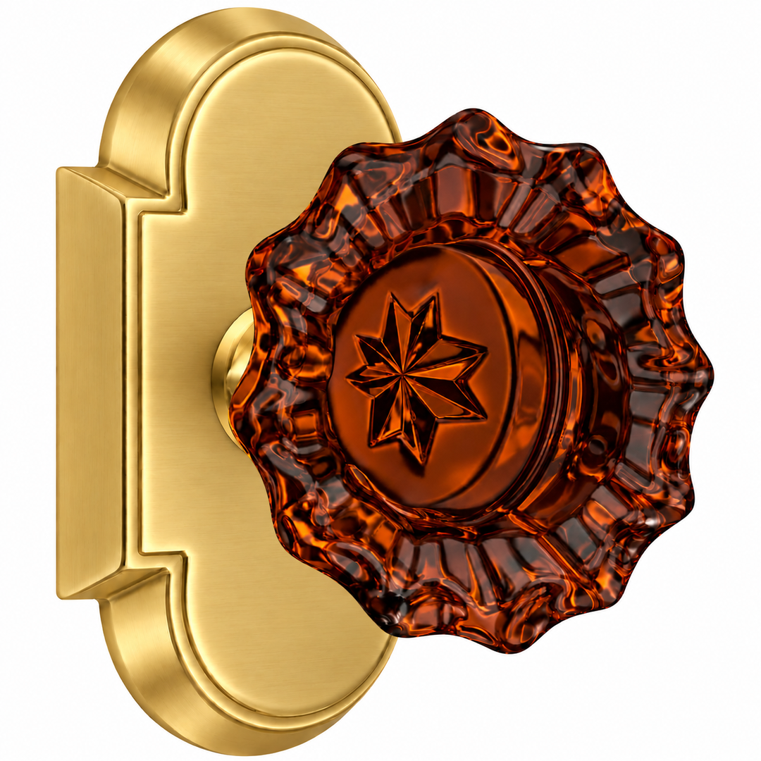 Magnifique® Arched Door Set with Amber Glass Fluted Knobs (Several Finishes Available)