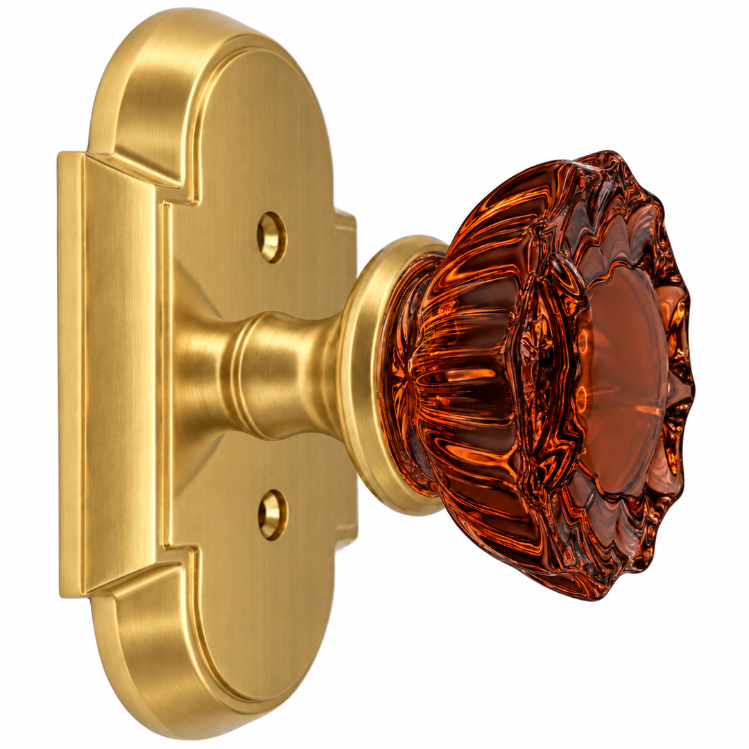 Magnifique® Arched Door Set with Amber Glass Fluted Knobs (Several Finishes Available)