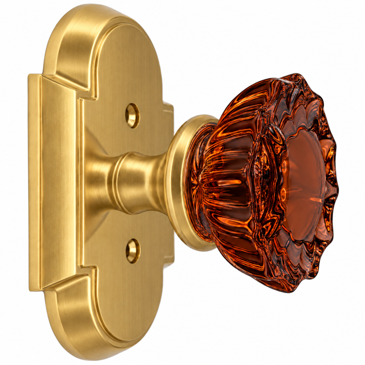 Magnifique® Arched Door Set with Amber Glass Fluted Knobs (Several Finishes Available)