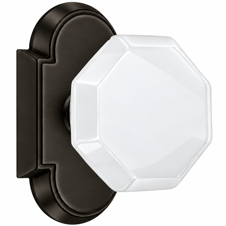 Magnifique® Arched Door Set with White Milk Glass Octagon Knobs (Several Finishes Available)