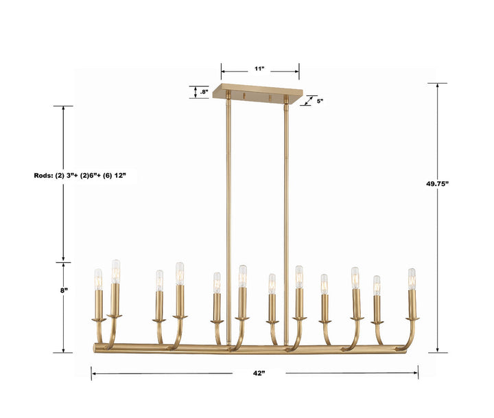 Crystorama Crystorama Bailey 12 Light Aged Brass Chandelier
