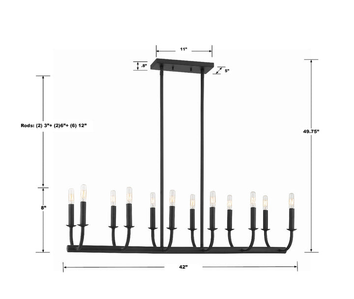 Crystorama Crystorama Bailey 12 Light Matte Black Chandelier
