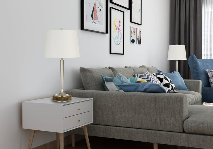 150W 3 WAY CHESTER METAL TABLE LAMP WITH WOOD ACCENT BASE AND 2 USB CHARGING PORTS Cal Lighting