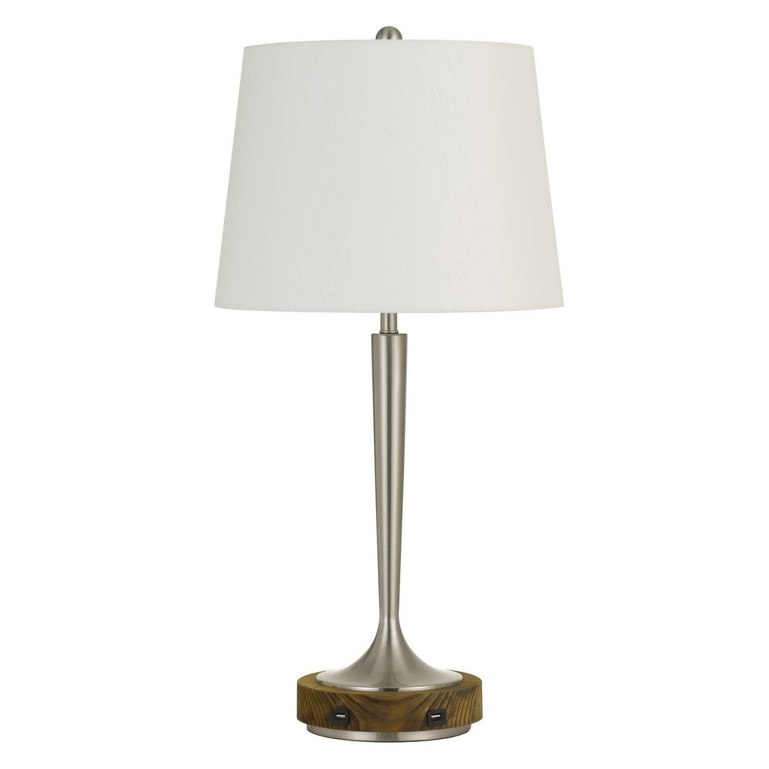 150W 3 WAY CHESTER METAL TABLE LAMP WITH WOOD ACCENT BASE AND 2 USB CHARGING PORTS Cal Lighting