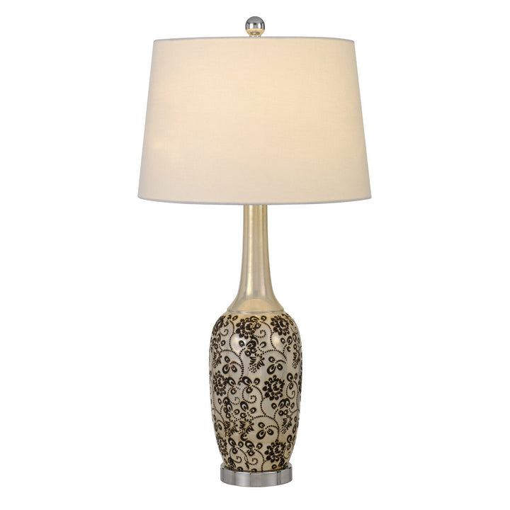 150W PAXTON CERAMIC TABLE LAMP WITH LEAF DESIGN AND TAPER DRUM HARDBACK FABRIC SHADE (PRICED AND SOLD AS PAIRS) Cal Lighting