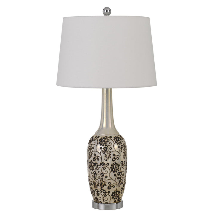150W PAXTON CERAMIC TABLE LAMP WITH LEAF DESIGN AND TAPER DRUM HARDBACK FABRIC SHADE (PRICED AND SOLD AS PAIRS) Cal Lighting