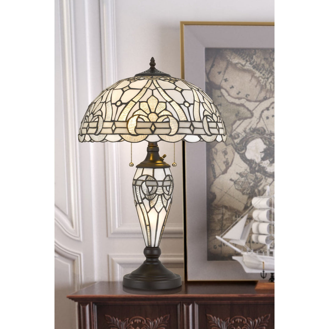 60W X 2 TIFFANY TABLE LAMP WITH 7W NIGHT LIGHT Cal Lighting