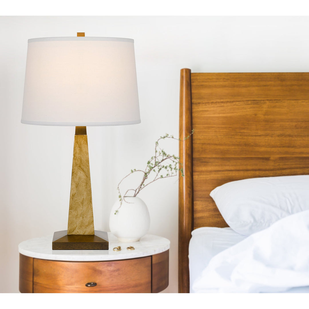 150W 3 WAY RAVENNA RESIN PYRAMID DESIGN TABLE LAMP WITH HARDBACK TAPER FABRIC DRUM SHADE Cal Lighting