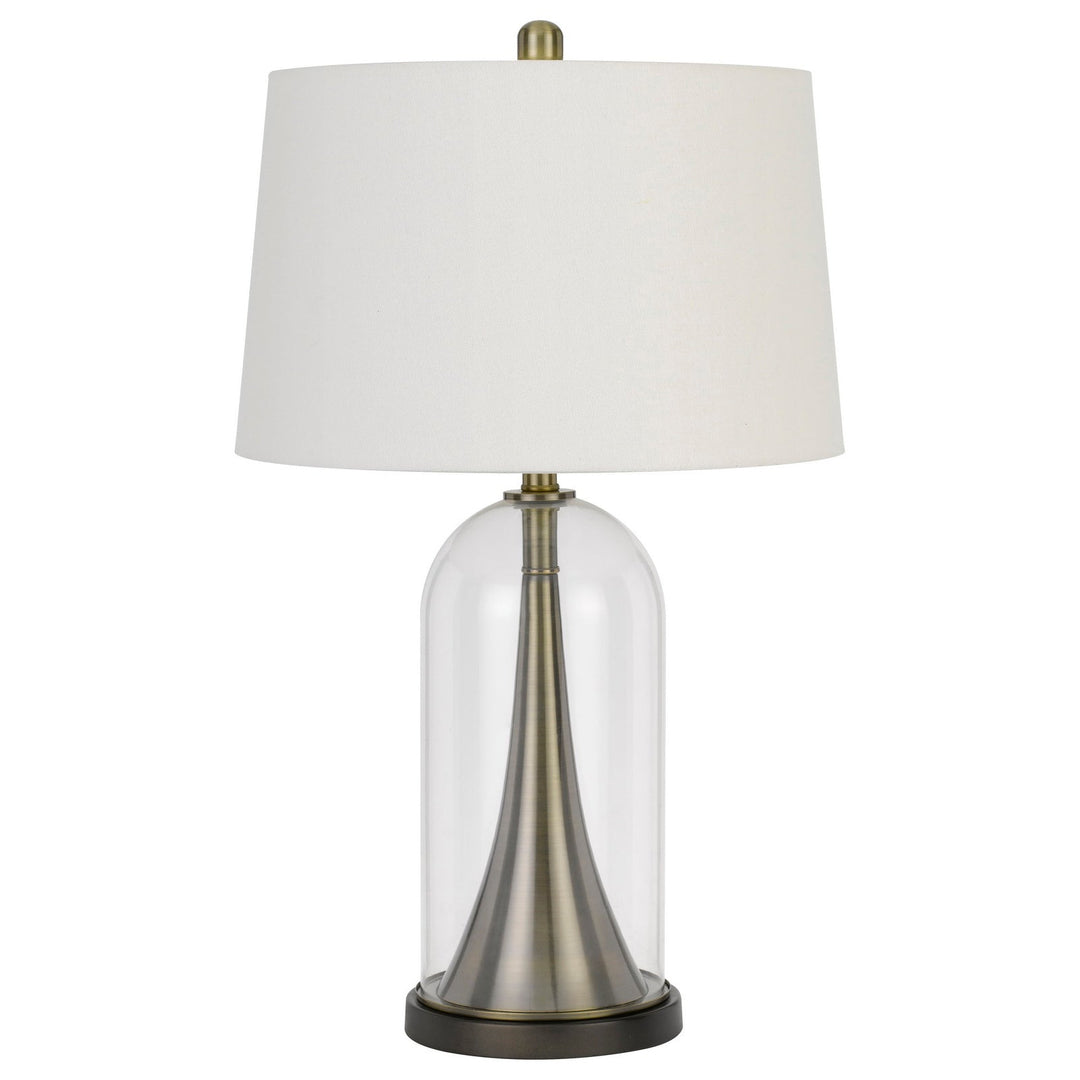 150W 3 WAY CAMARGO GLASS/METAL TABLE LAMP WITH HARDBACK TAPER DRUM FABRIC SHADE Cal Lighting