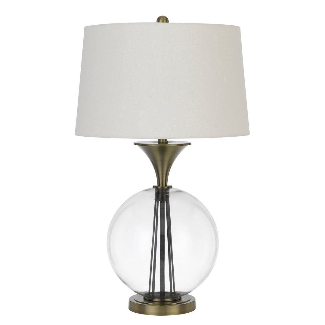 150W 3 WAY MOXEE GLASS/METAL TABLE LAMP WITH HARDBACK TAPER DRUM FABRIC SHADE Cal Lighting