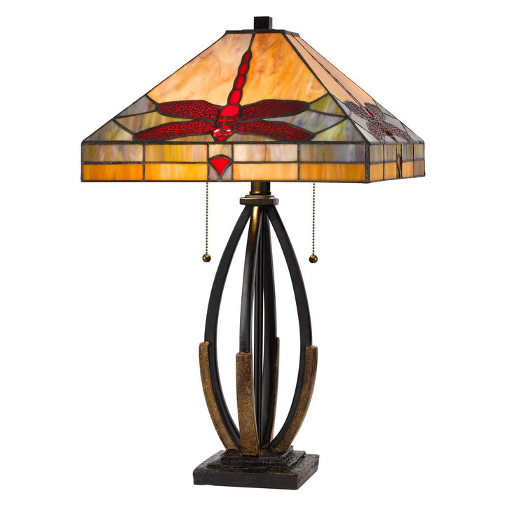 60W X 2 TIFFANY TABLE LAMP WITH PULL CHAIN SWITCH AND METAL AND RESIN LAMP BODY Cal Lighting