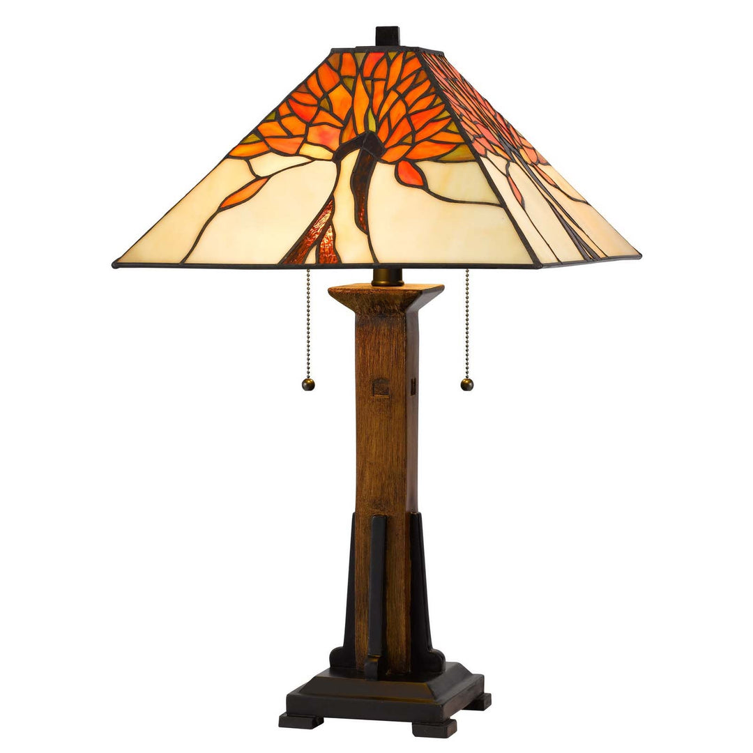 60W X 2 TIFFANY TABLE LAMP WITH PULL CHAIN SWITCH WITH RESIN LAMP BODY Cal Lighting